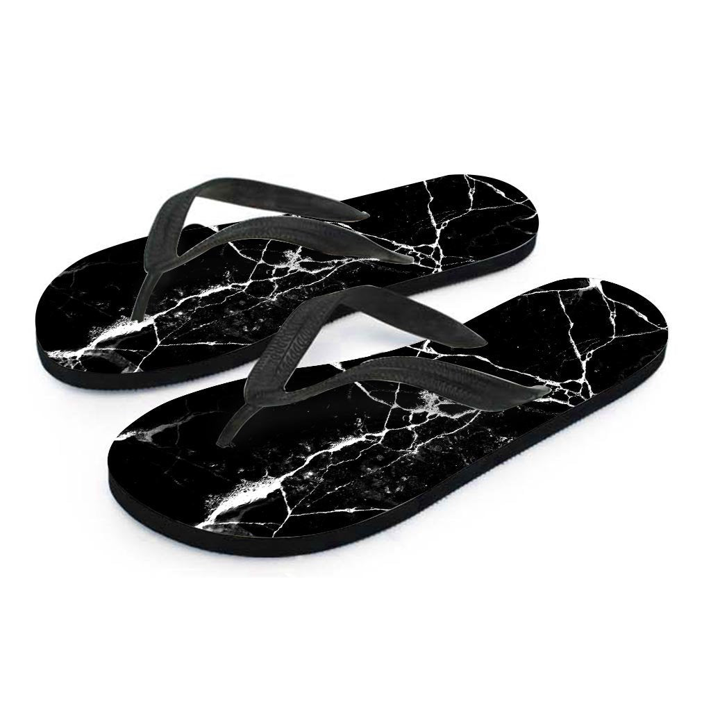 Black Cracked Marble Women's Flip Flops-grizzshop