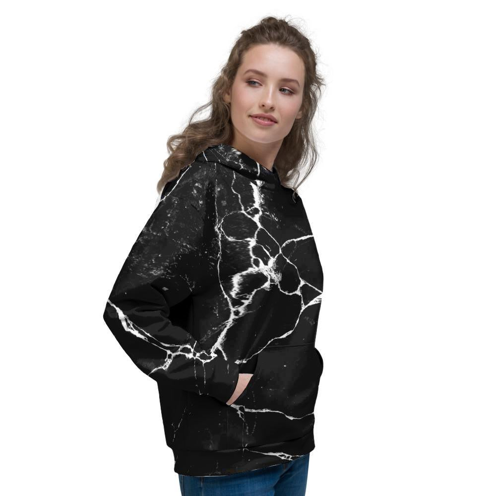 Black Cracked Marble Women's Hoodie-grizzshop