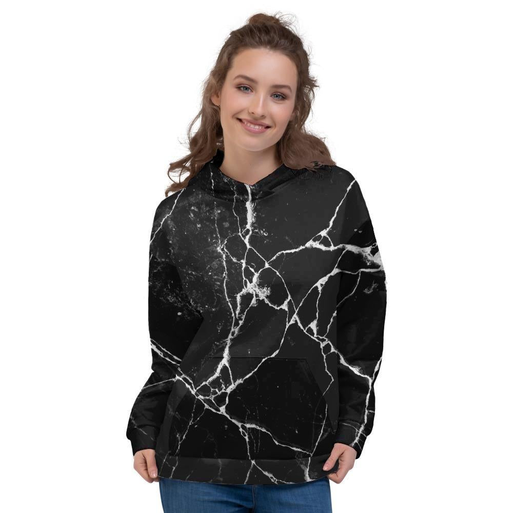 Black Cracked Marble Women's Hoodie-grizzshop