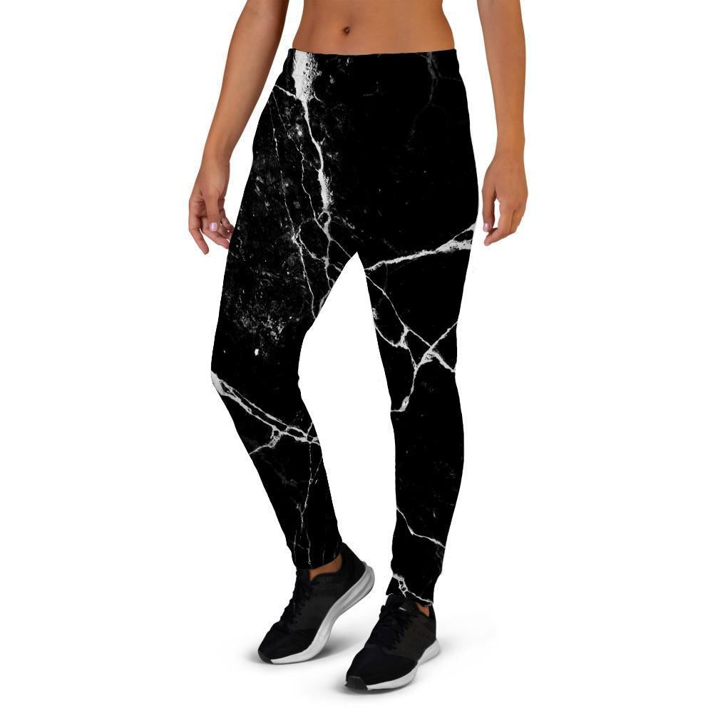 Black Cracked Marble Women's Joggers-grizzshop