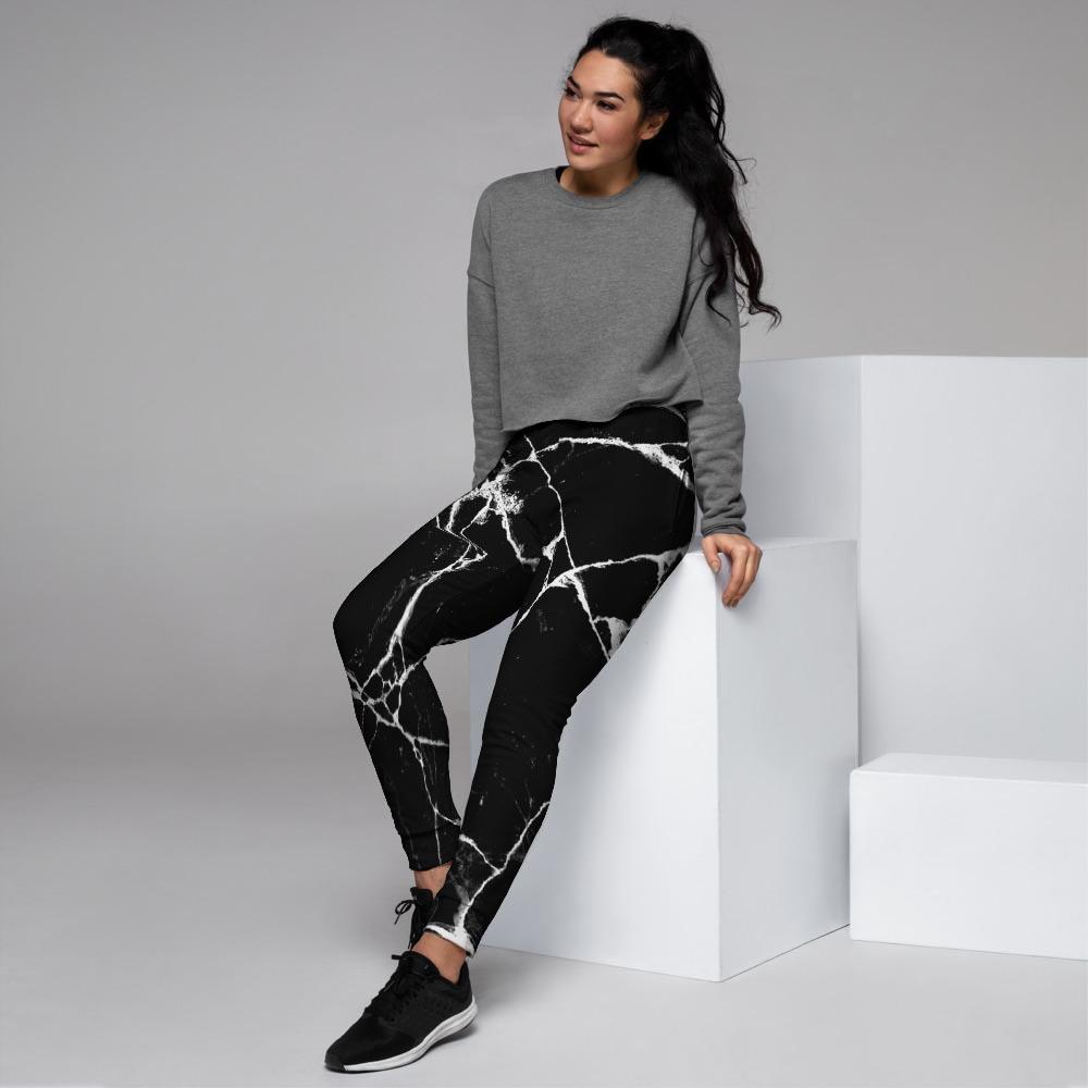 Black Cracked Marble Women's Joggers-grizzshop