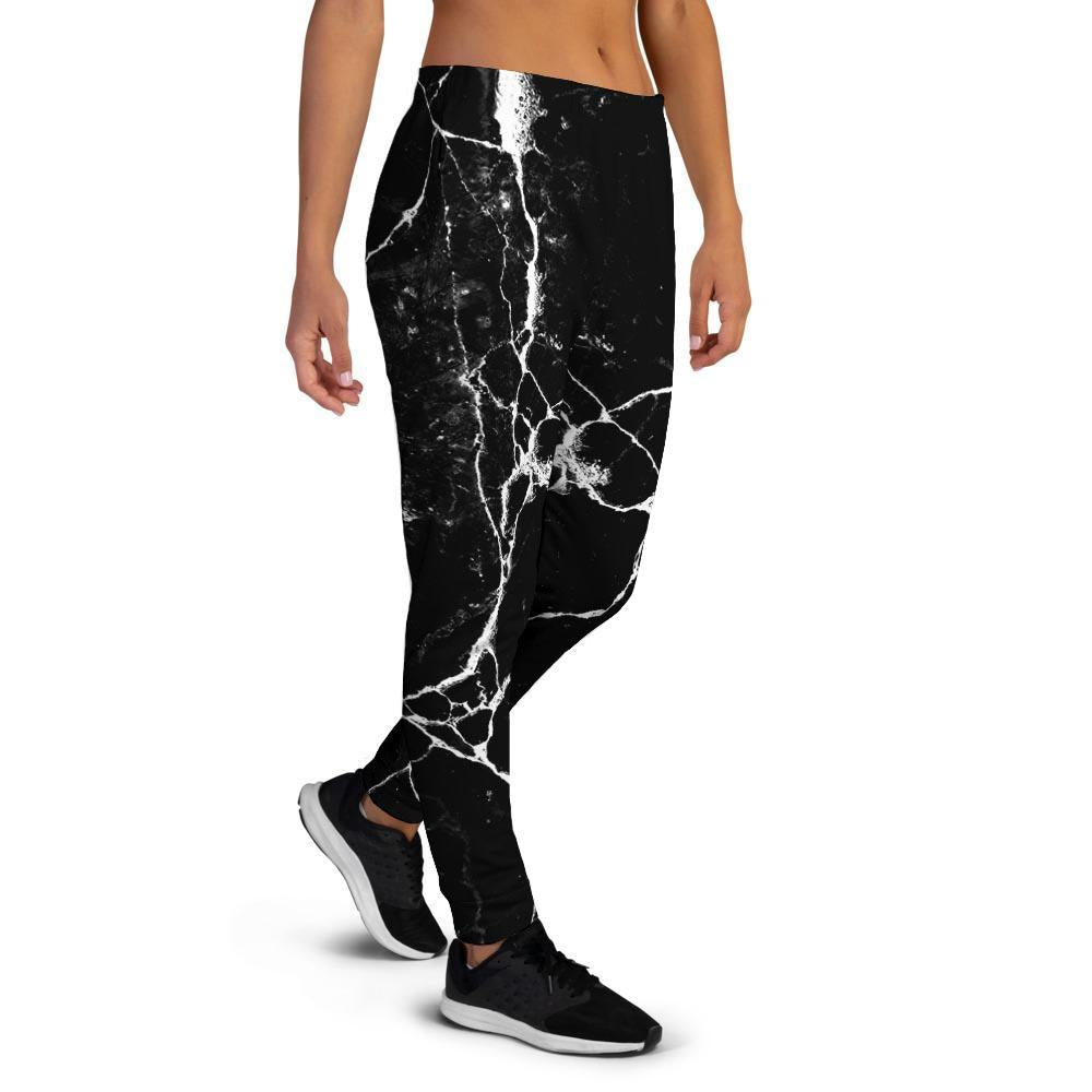 Black Cracked Marble Women's Joggers-grizzshop