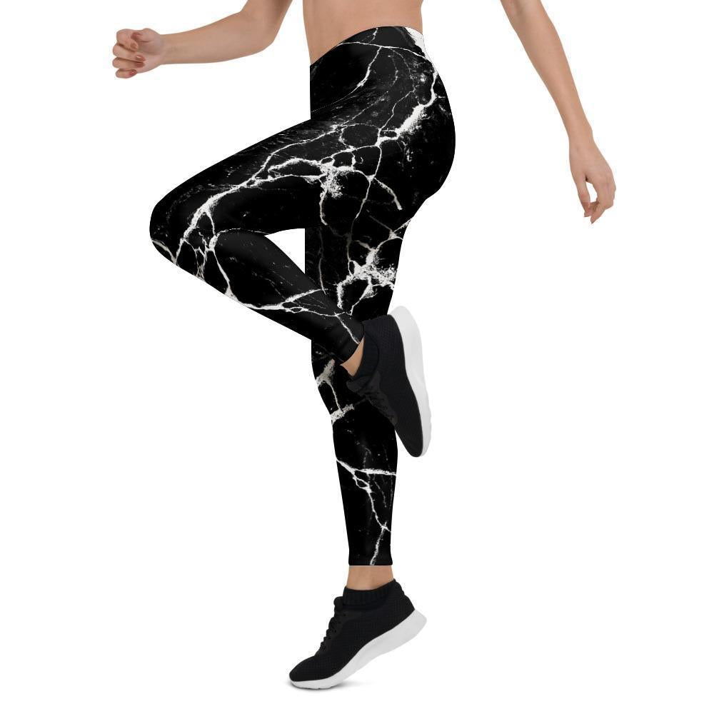 Black Cracked Marble Women's Leggings-grizzshop