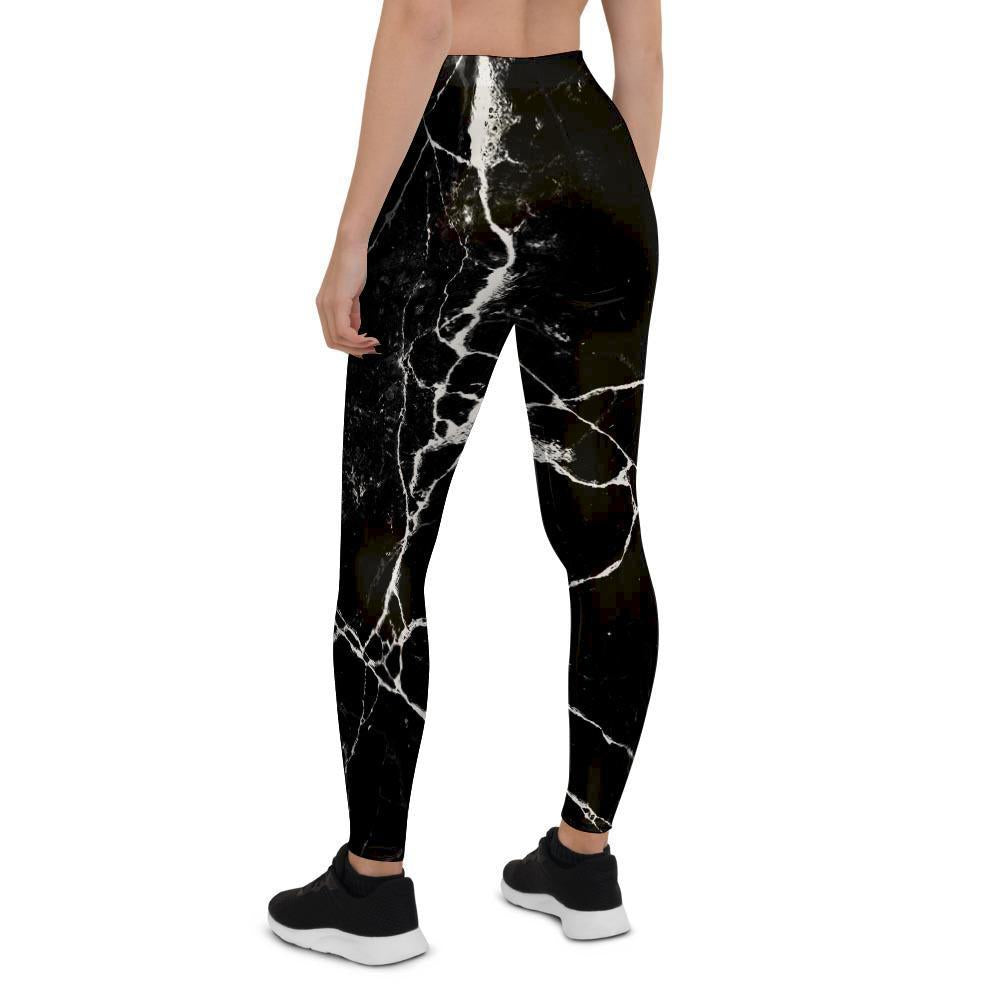 Black Cracked Marble Women's Leggings-grizzshop