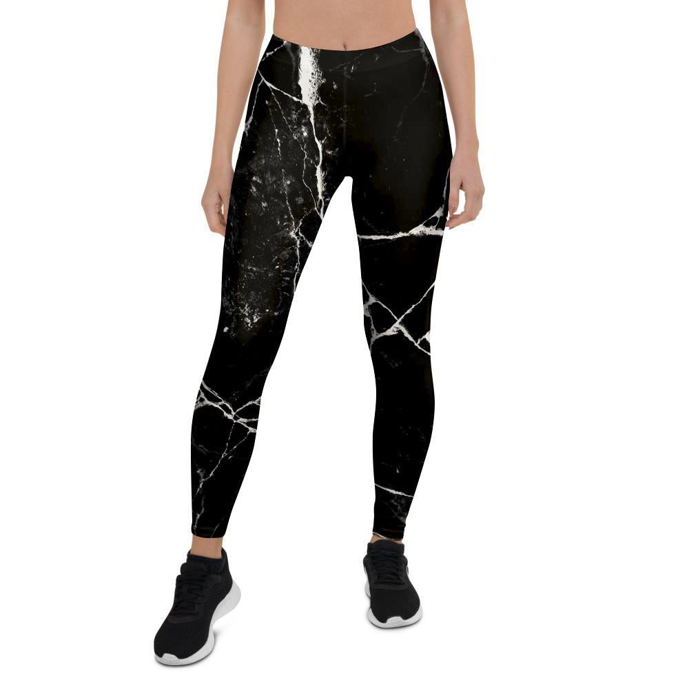 Black Cracked Marble Women's Leggings-grizzshop