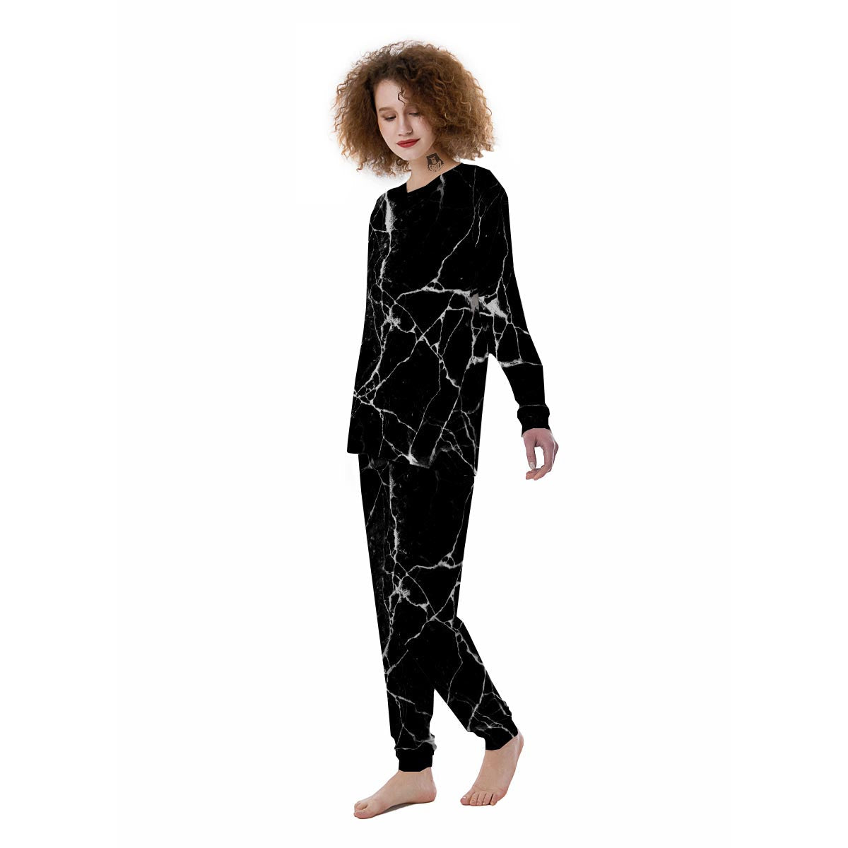 Black Cracked Marble Women's Pajamas-grizzshop