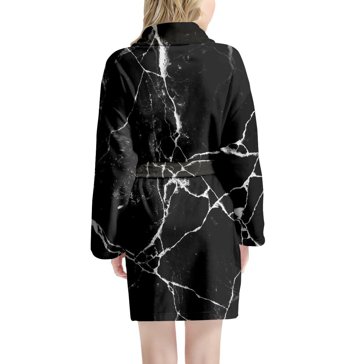 Black Cracked Marble Women's Robe-grizzshop
