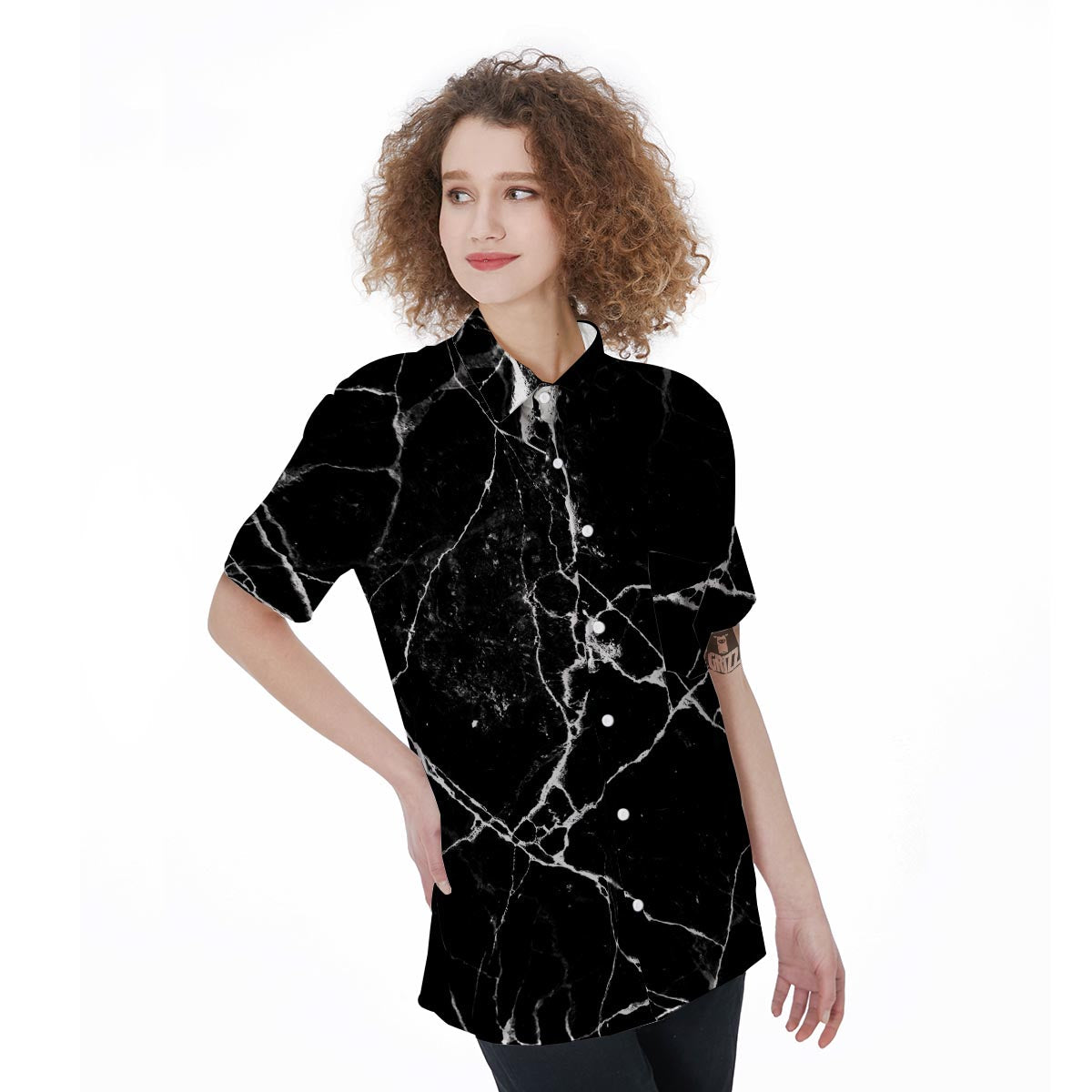 Black Cracked Marble Women's Short Sleeve Shirts-grizzshop