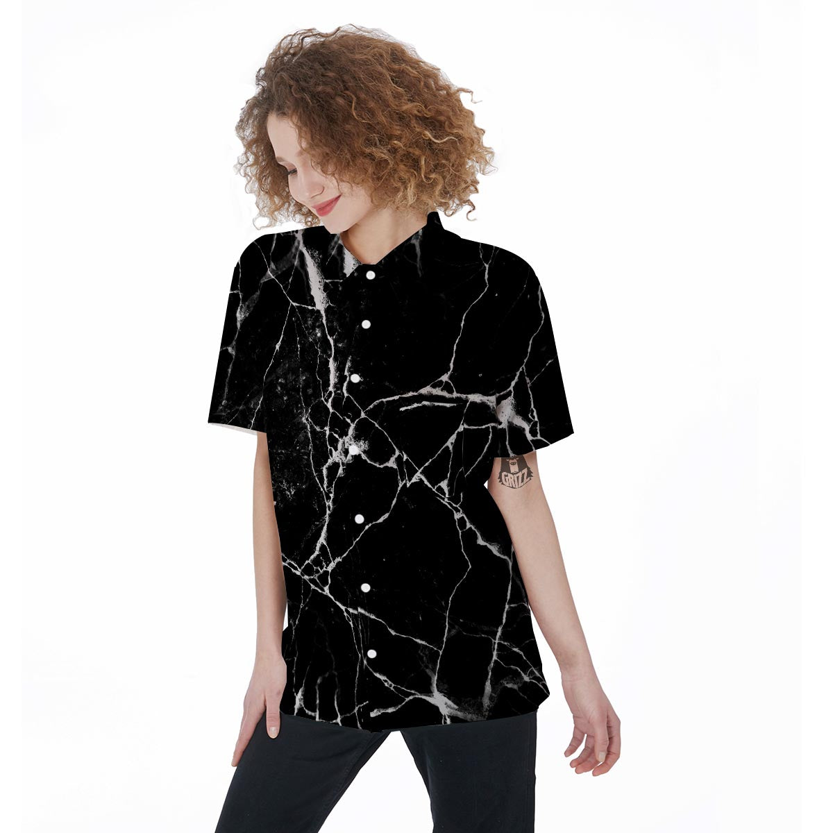 Black Cracked Marble Women's Short Sleeve Shirts-grizzshop