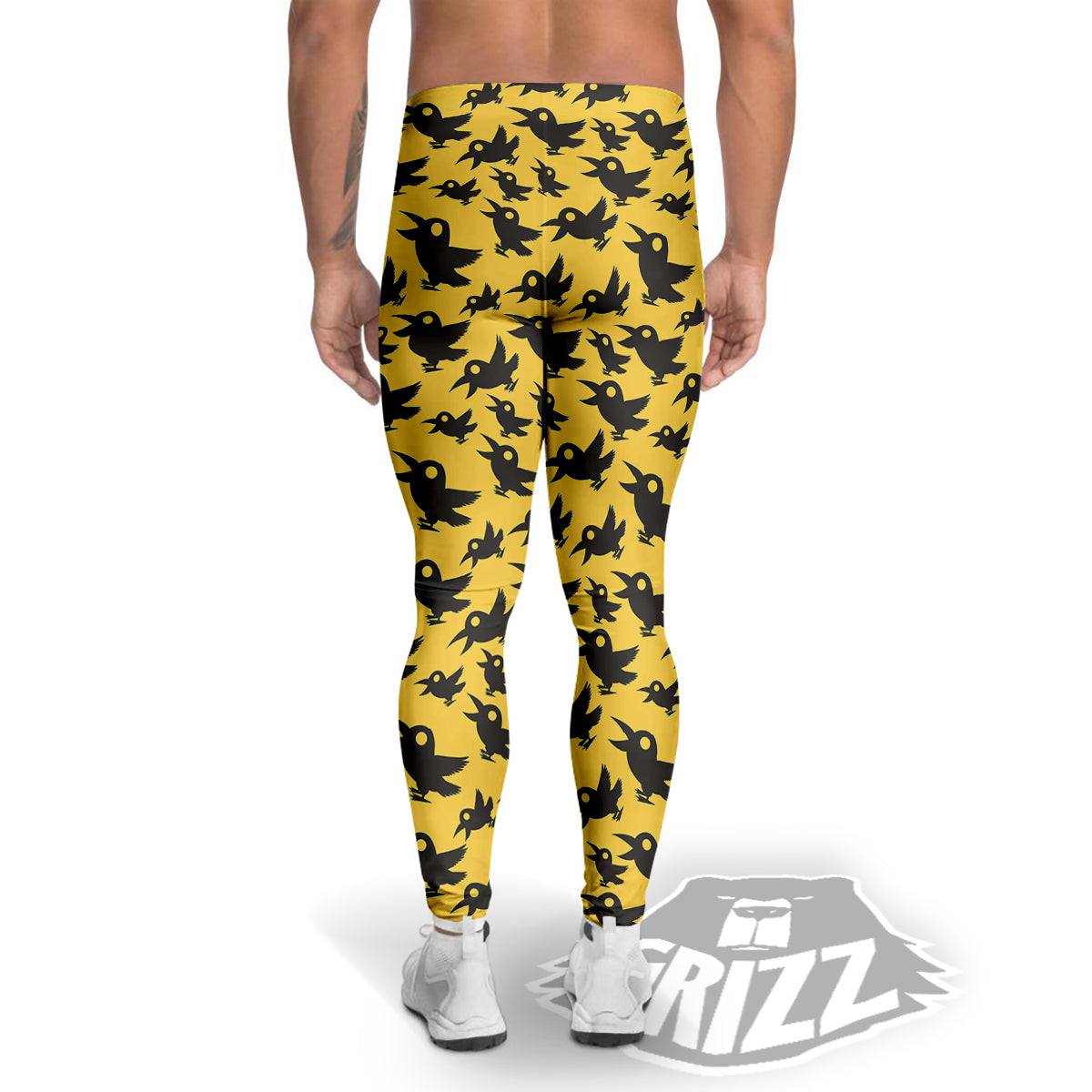 Black Crow Yellow Print Pattern Men's Leggings-grizzshop