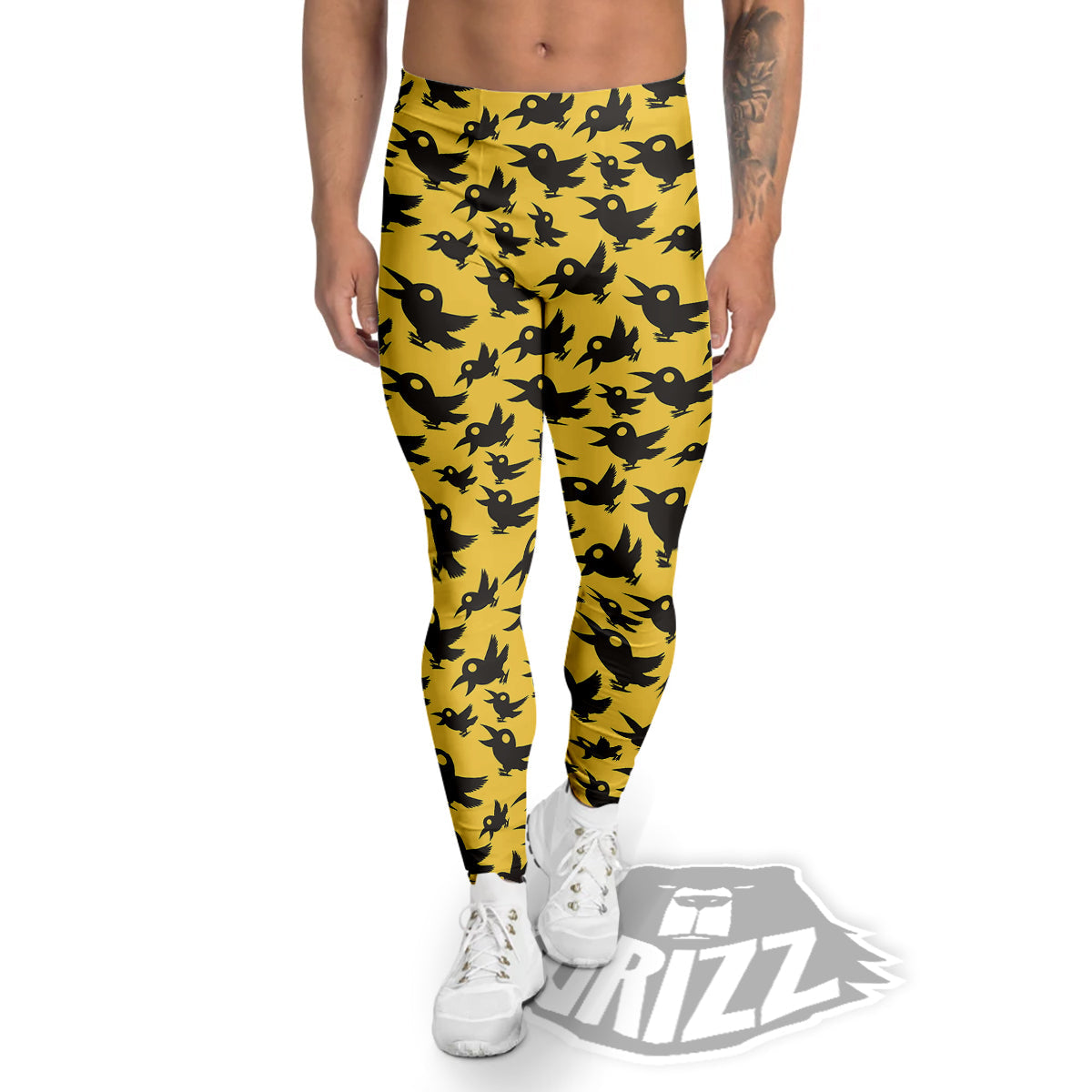 Black Crow Yellow Print Pattern Men's Leggings-grizzshop