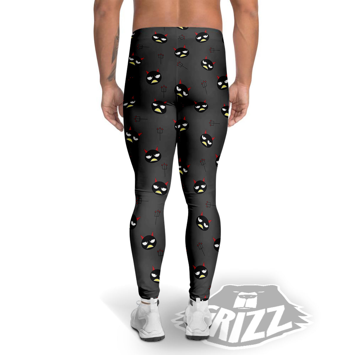 Black Demon Cartoon Print Pattern Men's Leggings-grizzshop