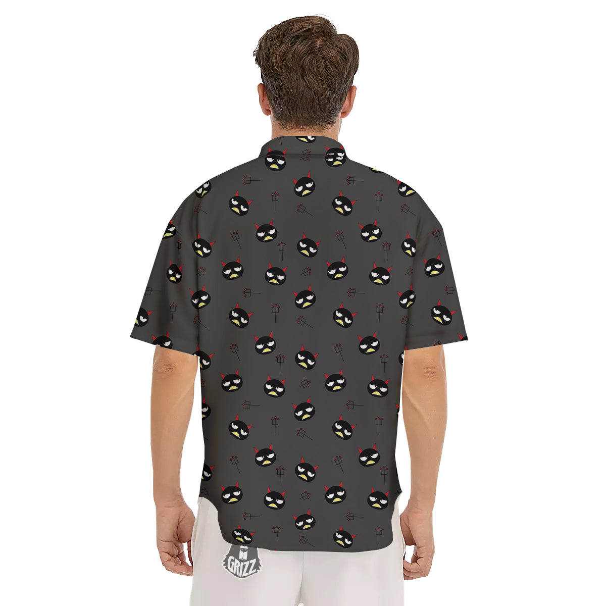 Black Demon Cartoon Print Pattern Men's Short Sleeve Shirts-grizzshop