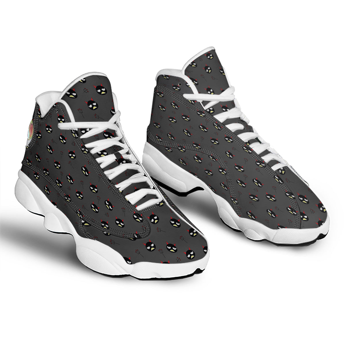 Black Demon Cartoon Print Pattern White Basketball Shoes-grizzshop