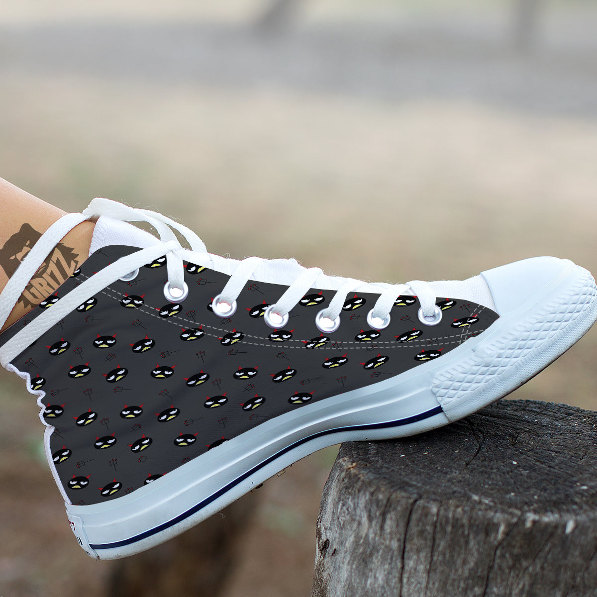 Black Demon Cartoon Print Pattern White High Top Shoes-grizzshop