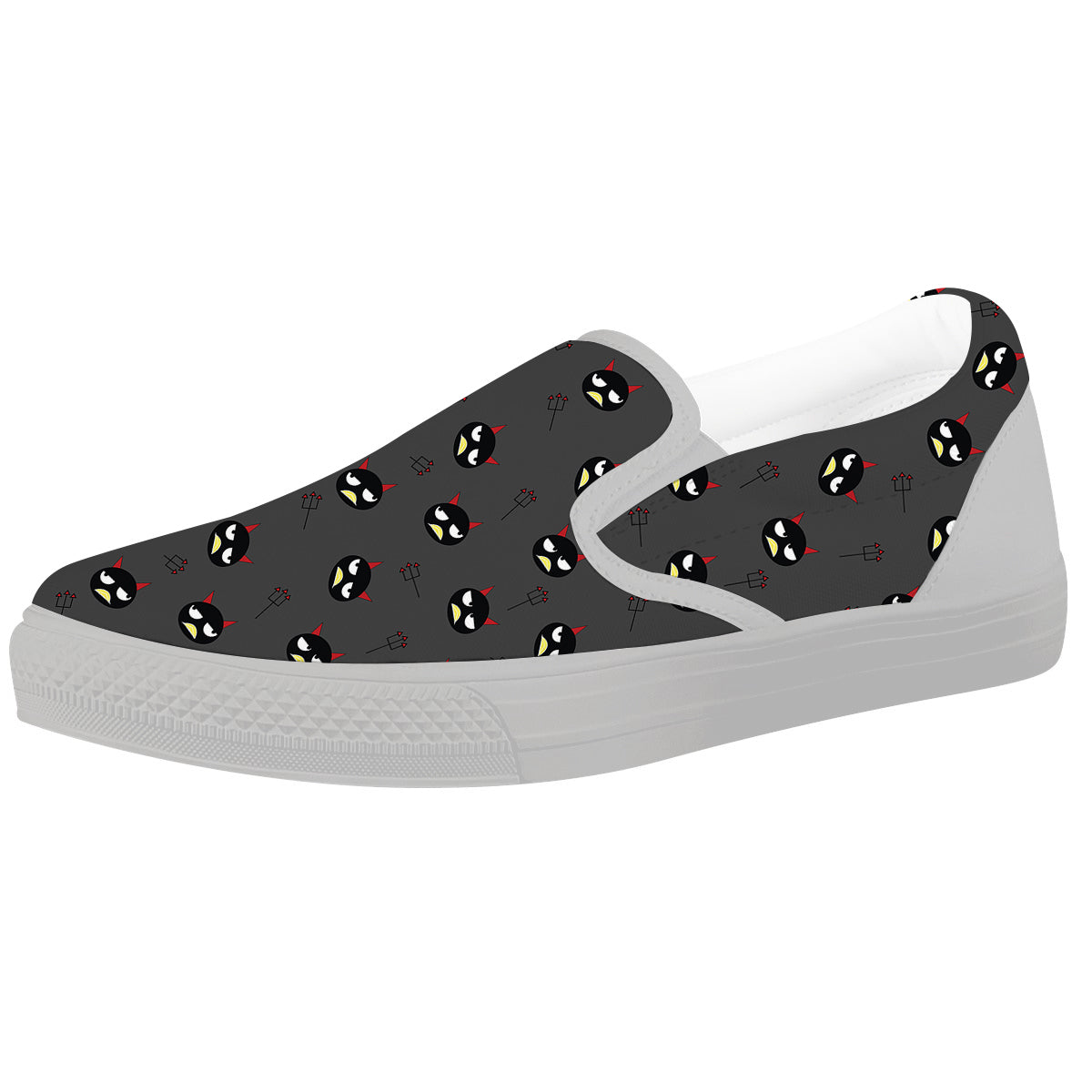 Black Demon Cartoon Print Pattern White Slip On Shoes-grizzshop