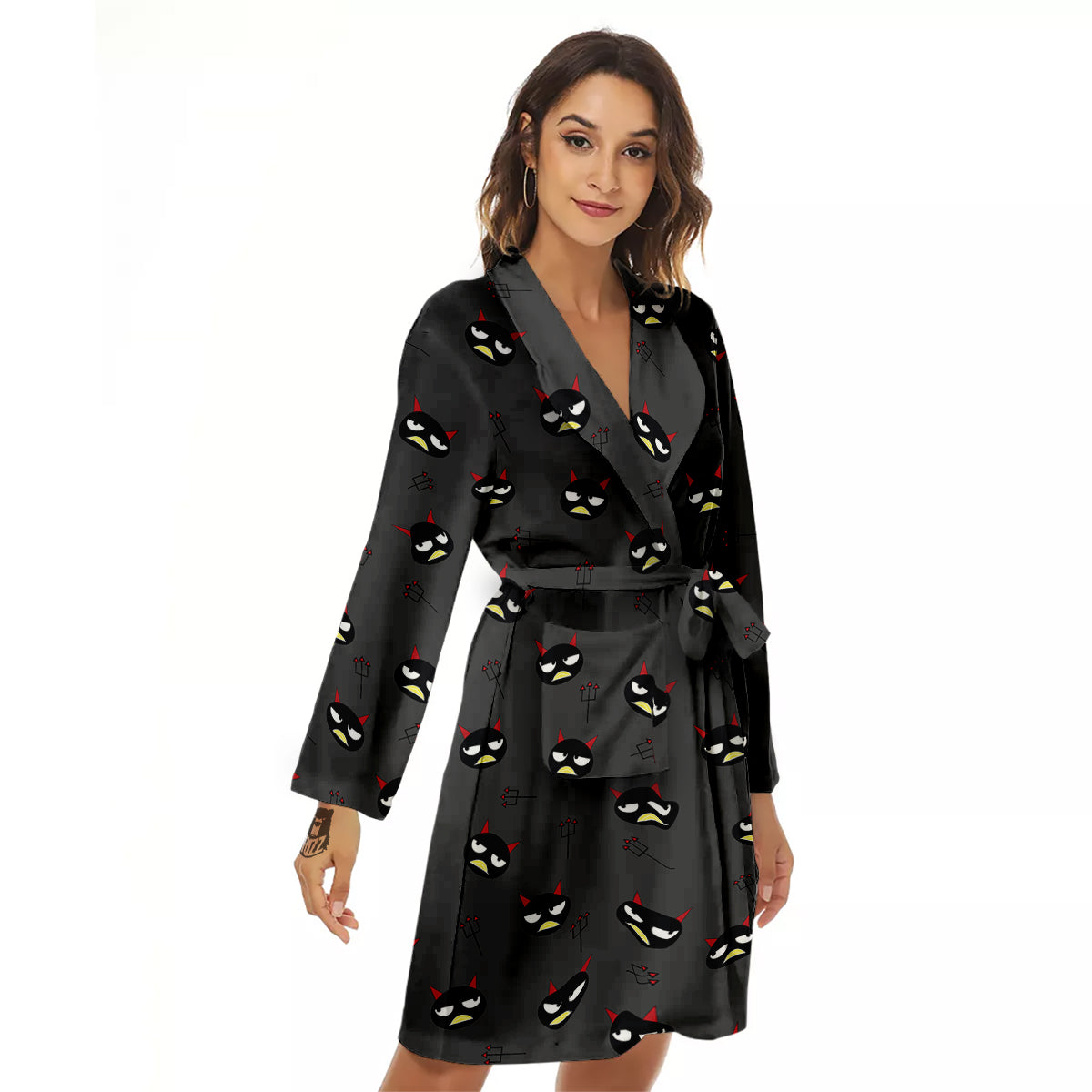 Black Demon Cartoon Print Pattern Women's Robe-grizzshop