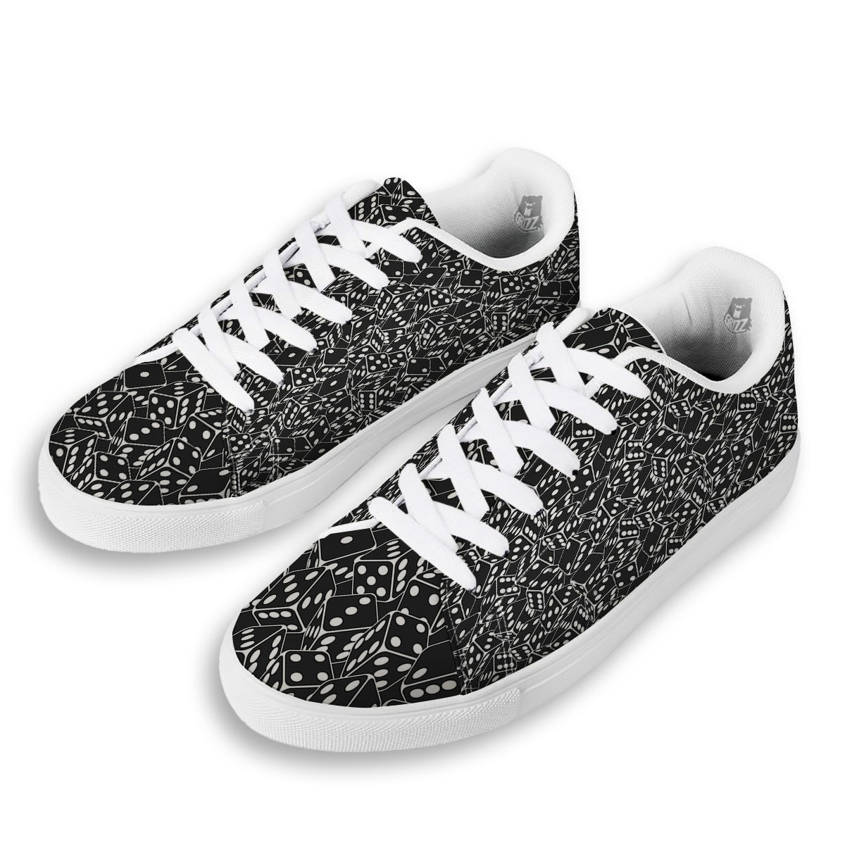 Black Dice Casino Print Pattern White Low Top Sneakers-grizzshop