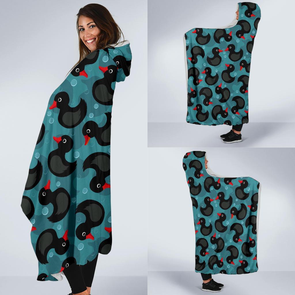 Black Duck Mallard Pattern Print Hooded Blanket-grizzshop