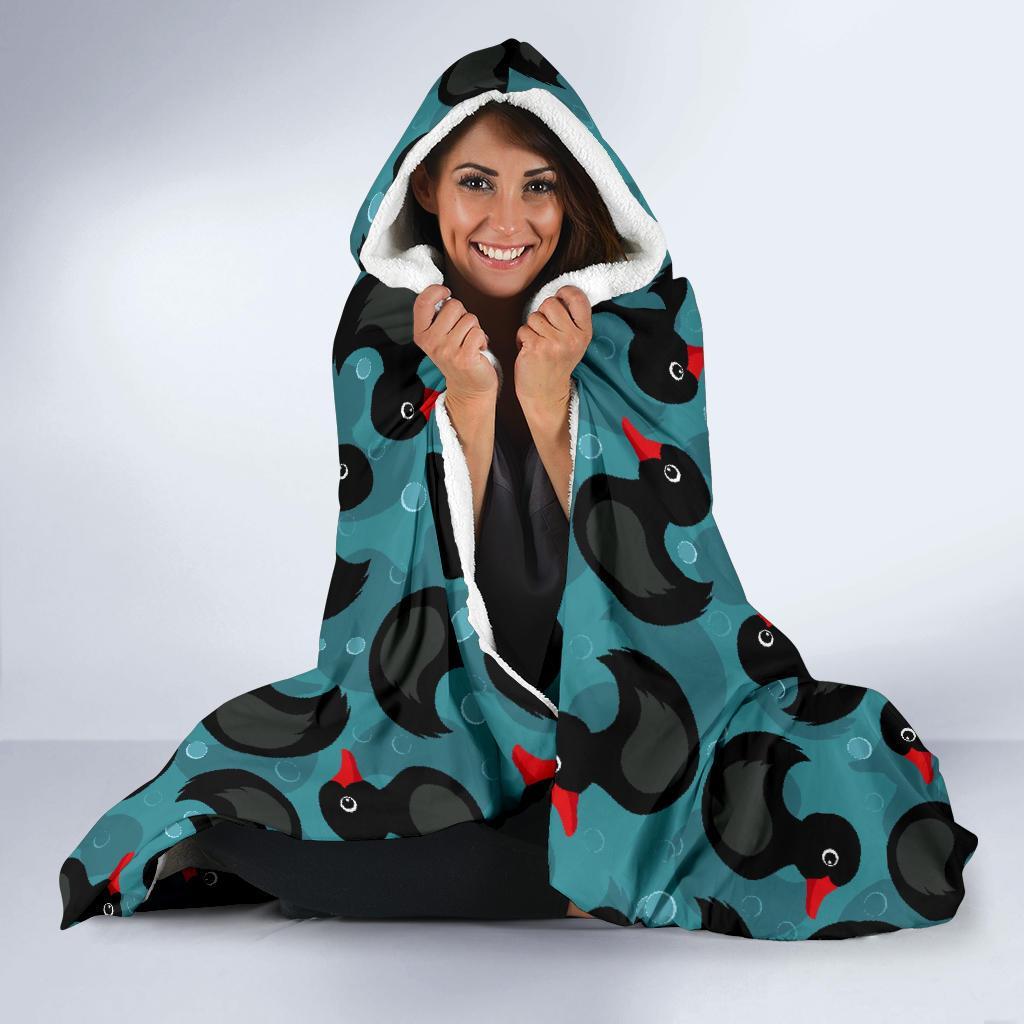 Black Duck Mallard Pattern Print Hooded Blanket-grizzshop