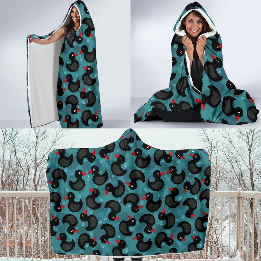 Black Duck Mallard Pattern Print Hooded Blanket-grizzshop