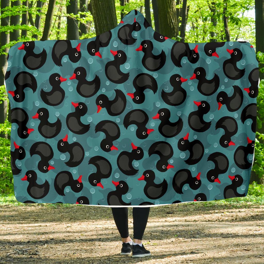 Black Duck Mallard Pattern Print Hooded Blanket-grizzshop