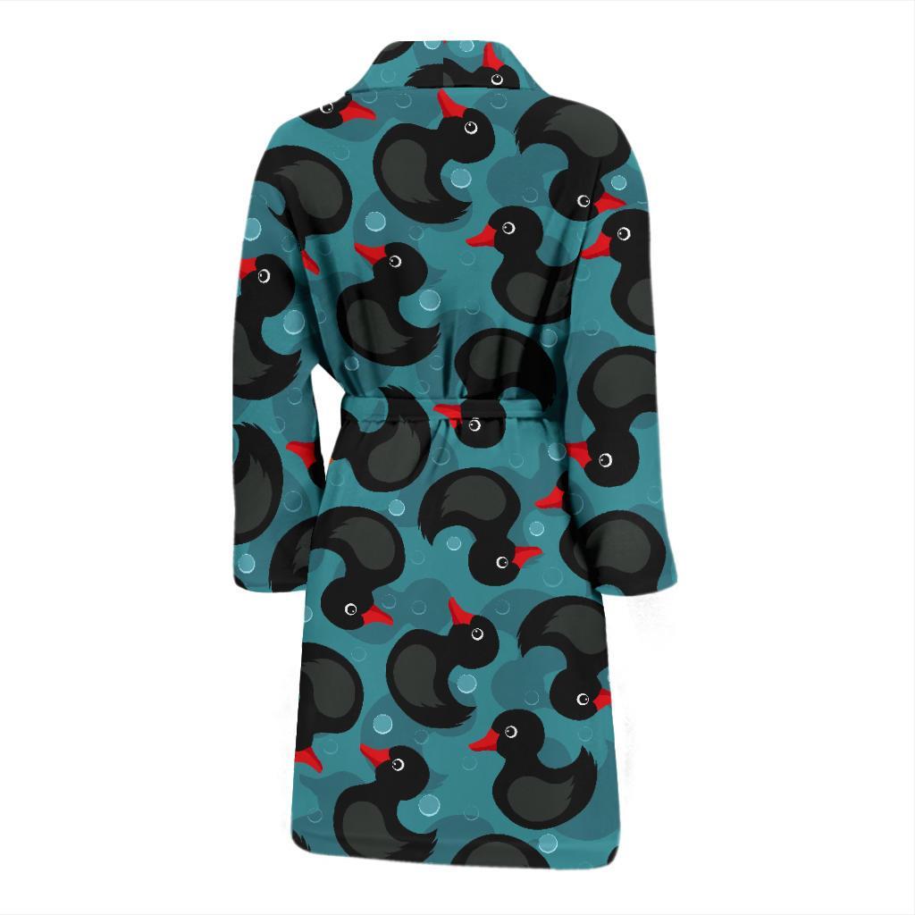 Black Duck Mallard Pattern Print Men Long Robe-grizzshop