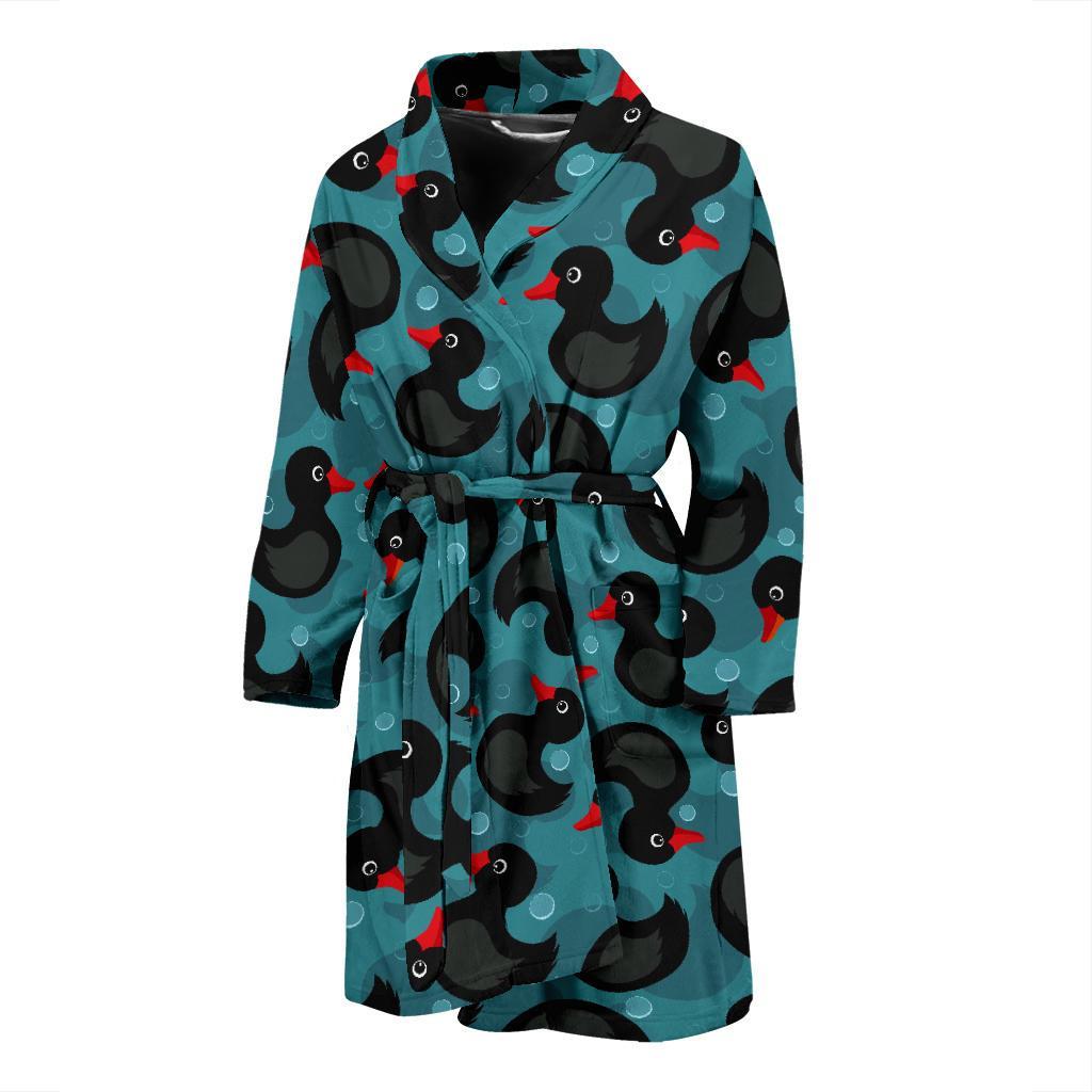 Black Duck Mallard Pattern Print Men Long Robe-grizzshop