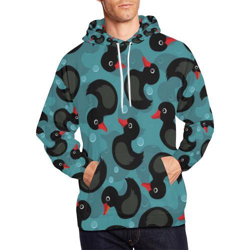 Black Duck Mallard Pattern Print Men Pullover Hoodie-grizzshop