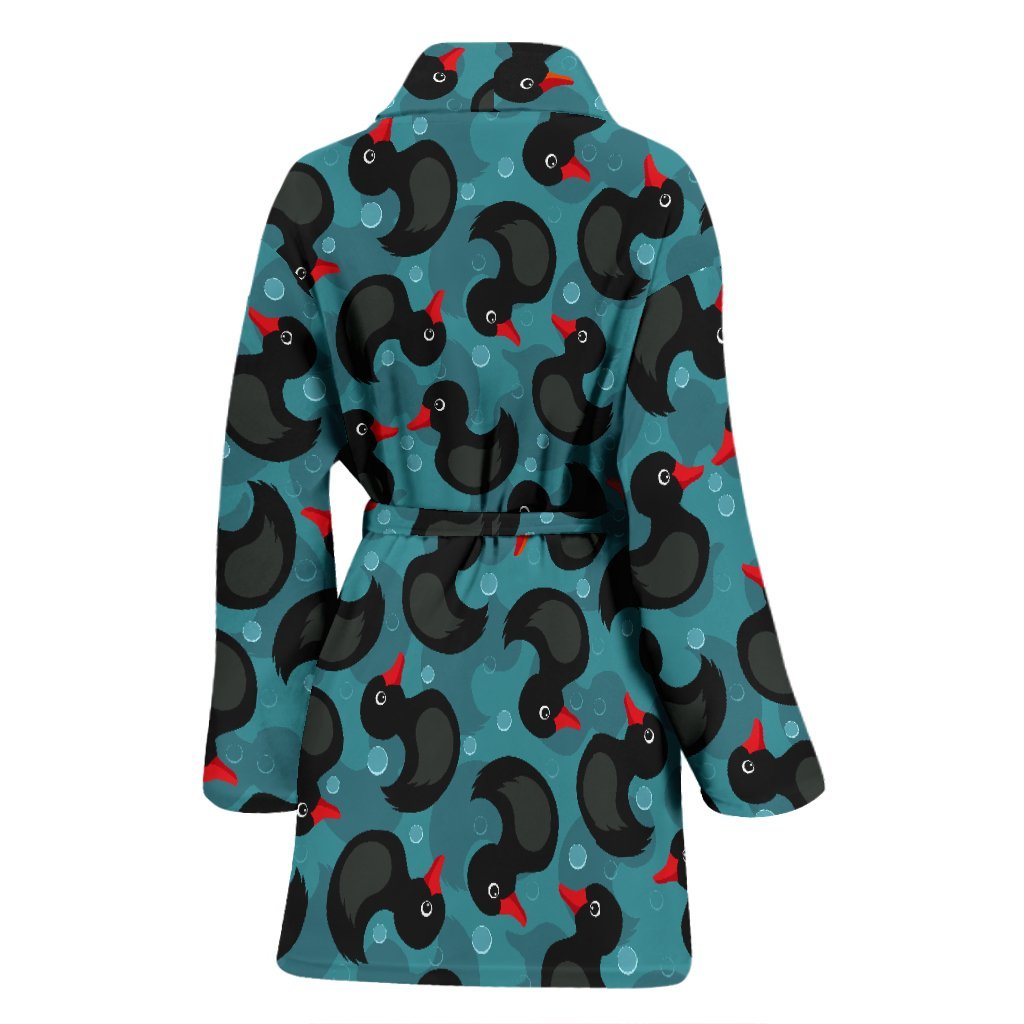 Black Duck Mallard Pattern Print Women Long Robe-grizzshop