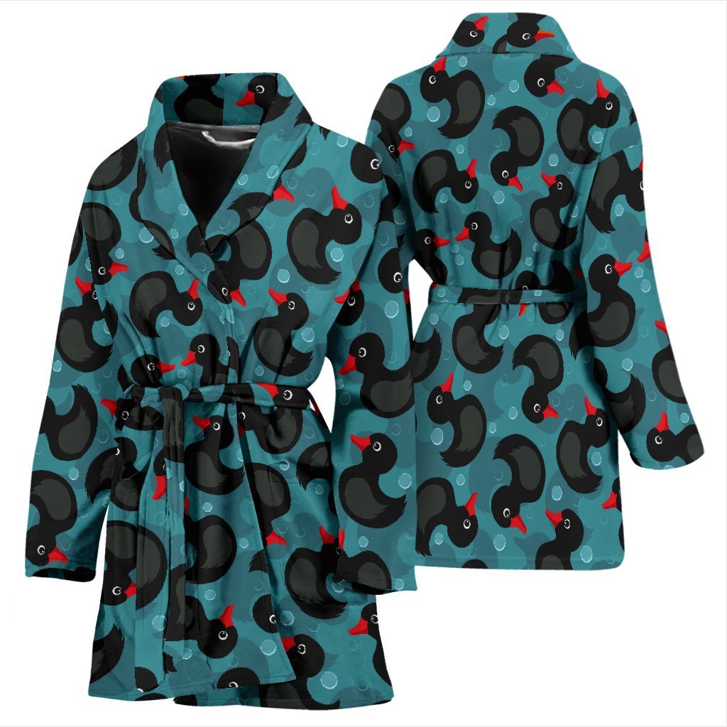 Black Duck Mallard Pattern Print Women Long Robe-grizzshop