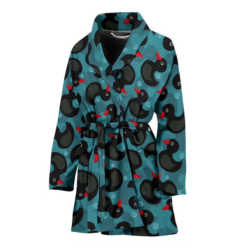 Black Duck Mallard Pattern Print Women Long Robe-grizzshop