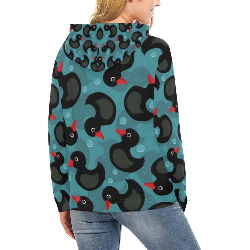 Black Duck Mallard Pattern Print Women Pullover Hoodie-grizzshop