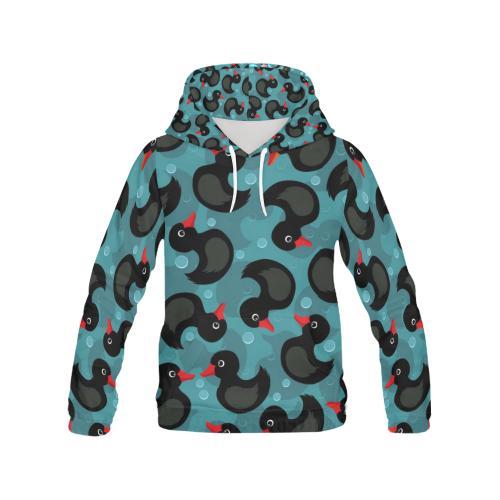 Black Duck Mallard Pattern Print Women Pullover Hoodie-grizzshop