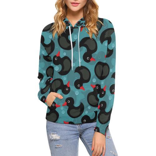 Black Duck Mallard Pattern Print Women Pullover Hoodie-grizzshop