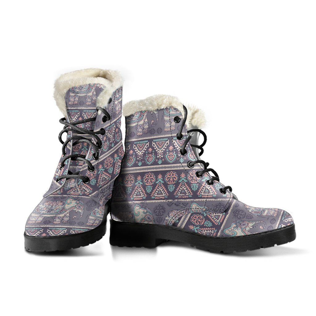 Black Elephant Aztec Pattern Print Comfy Winter Boots-grizzshop