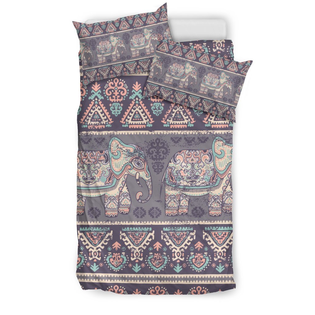 Black Elephant Aztec Pattern Print Duvet Cover Bedding Set-grizzshop
