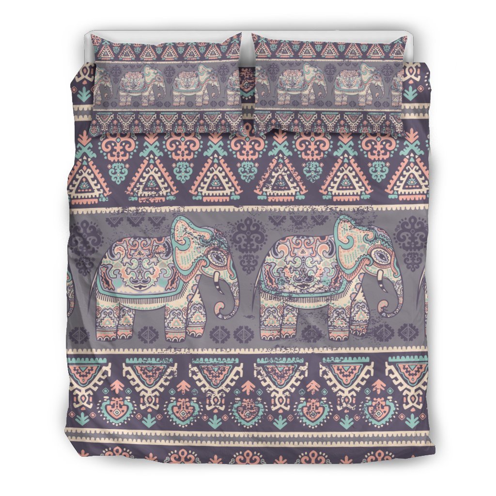 Black Elephant Aztec Pattern Print Duvet Cover Bedding Set-grizzshop