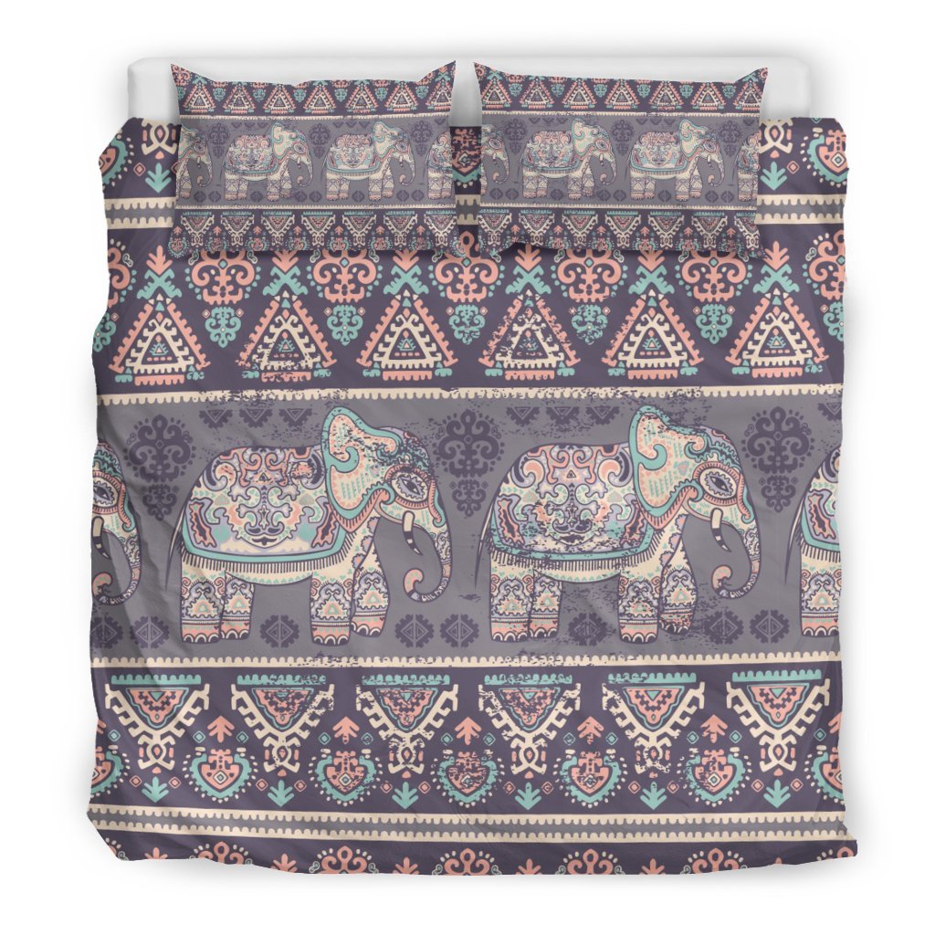 Black Elephant Aztec Pattern Print Duvet Cover Bedding Set-grizzshop