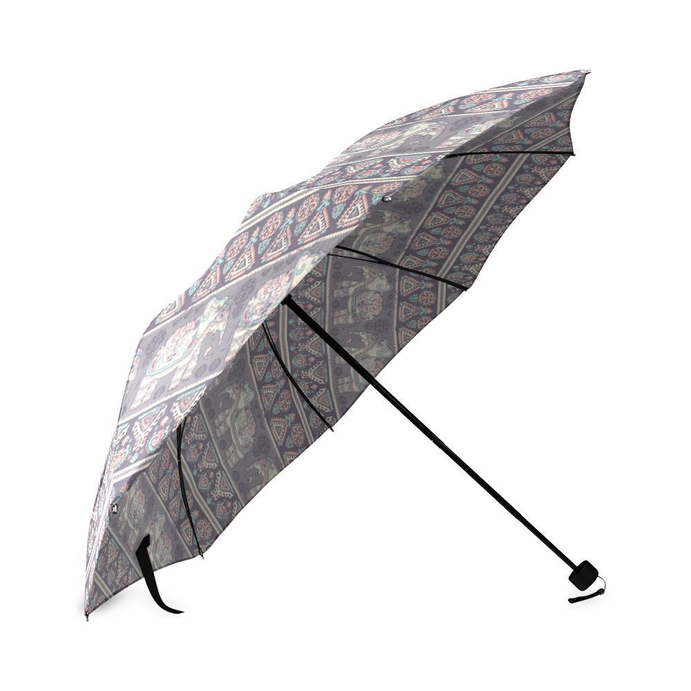 Black Elephant Aztec Pattern Print Foldable Umbrella-grizzshop