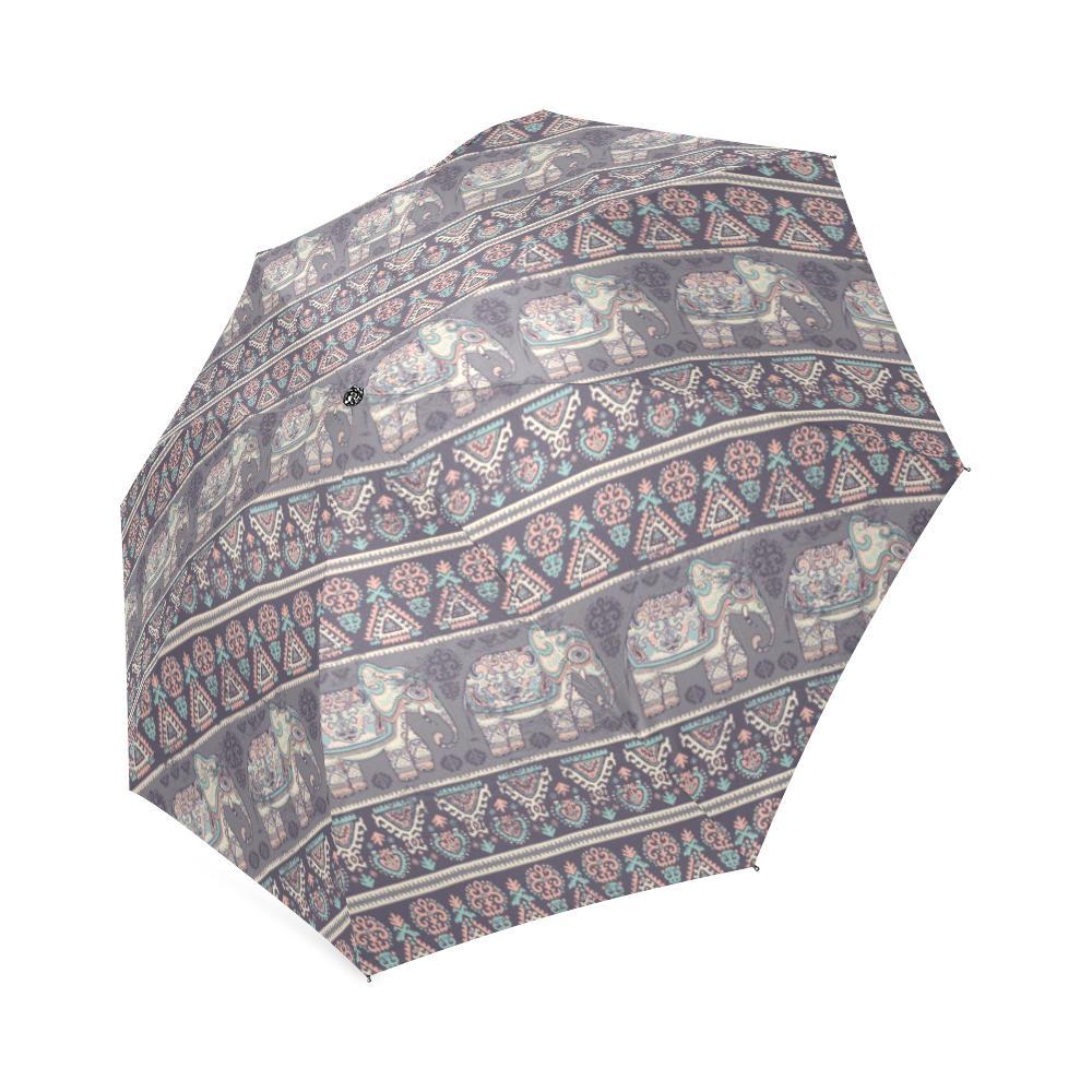 Black Elephant Aztec Pattern Print Foldable Umbrella-grizzshop