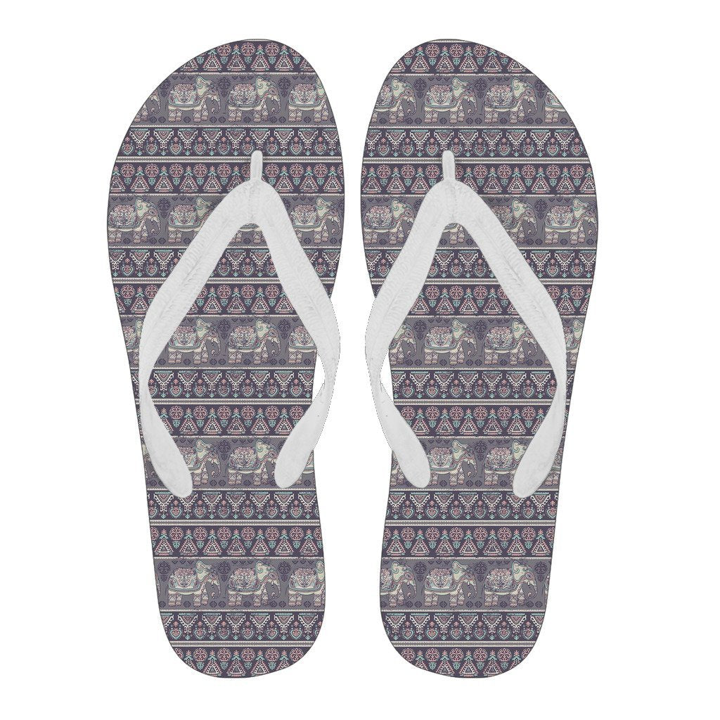 Black Elephant Aztec Pattern Print Men & Women Flip Flops-grizzshop