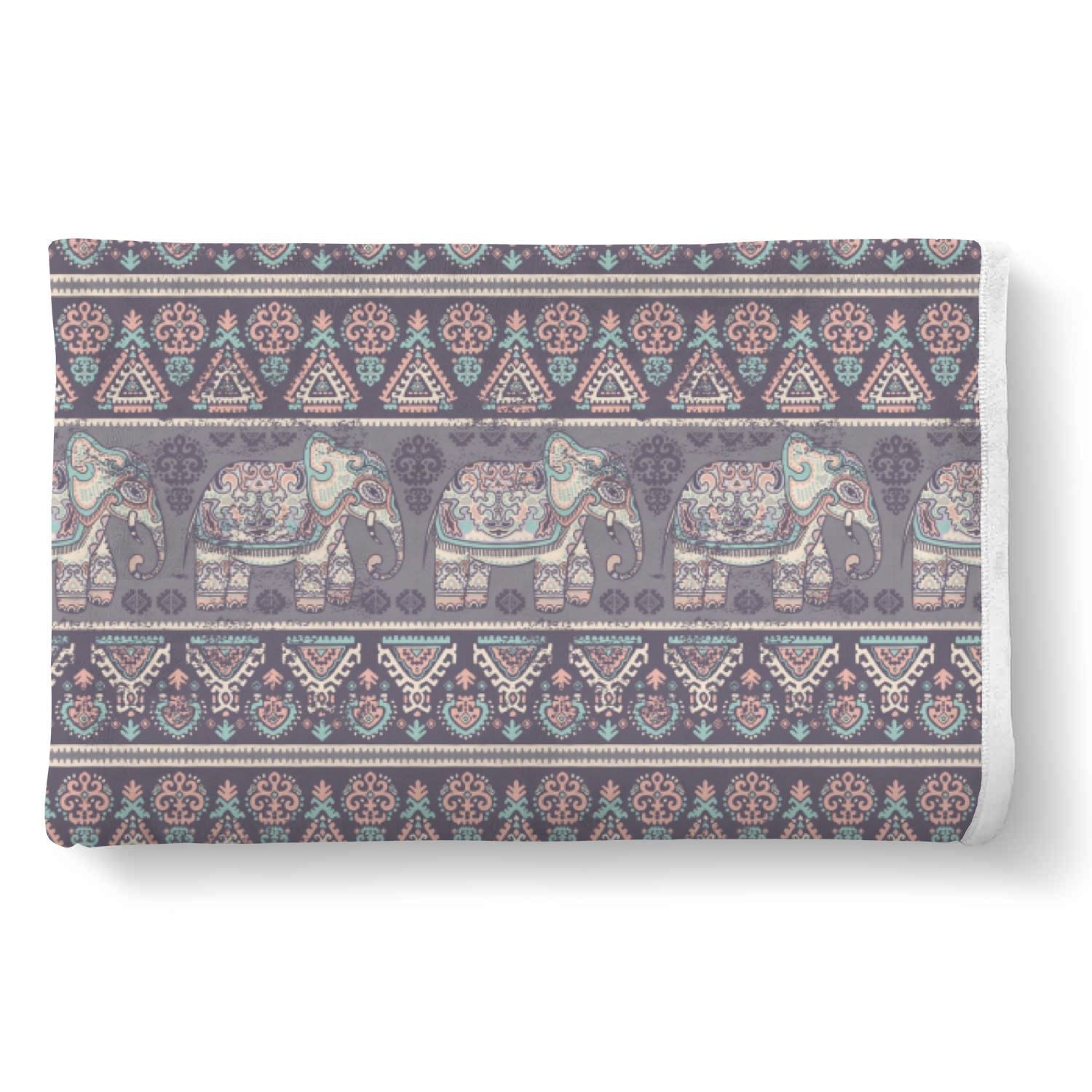 Black Elephant Aztec Pattern Print Throw Blanket-grizzshop