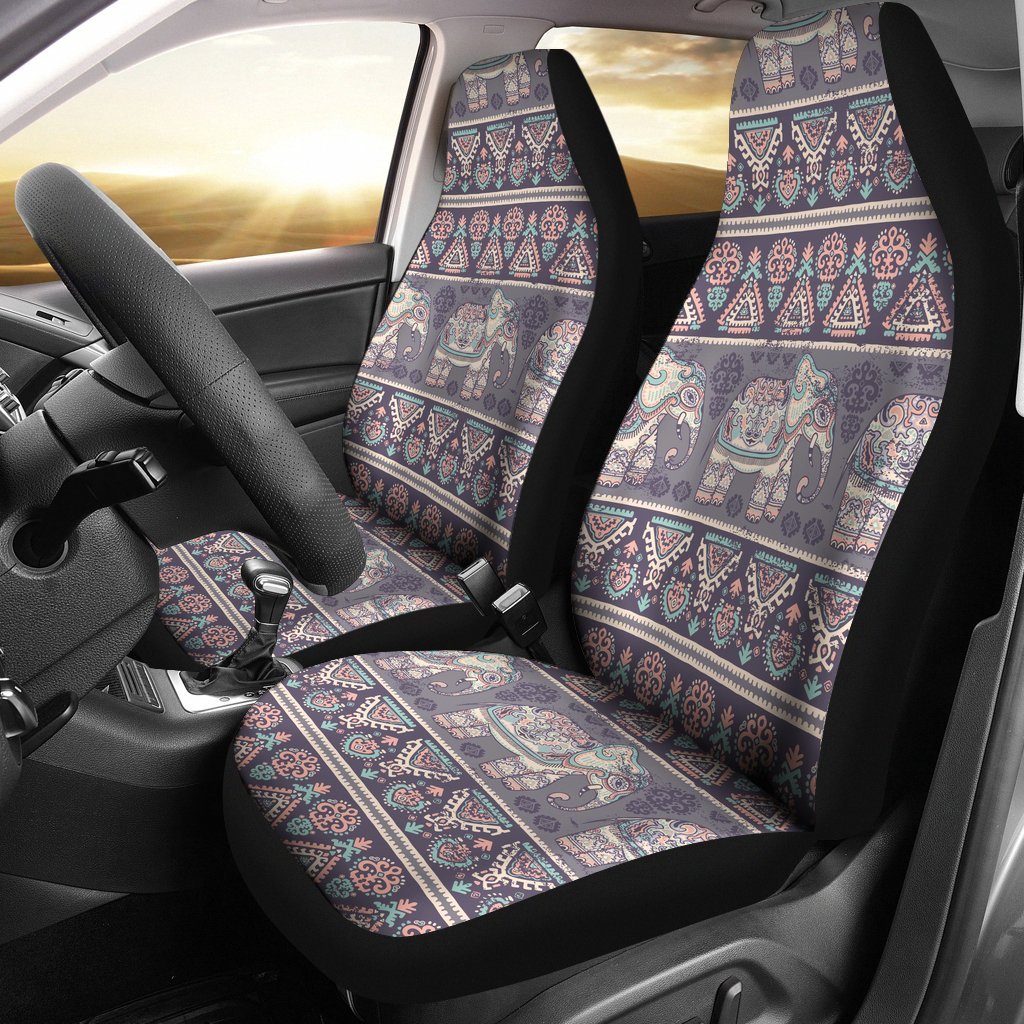 Black Elephant Aztec Pattern Print Universal Fit Car Seat Cover-grizzshop