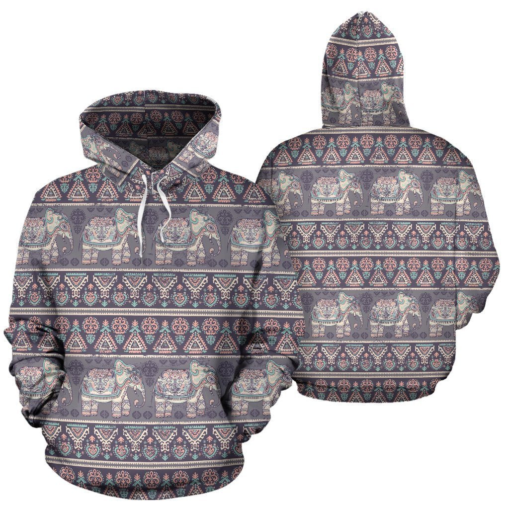 Black Elephant Aztec Pattern Print Women Men Pullover Hoodie-grizzshop