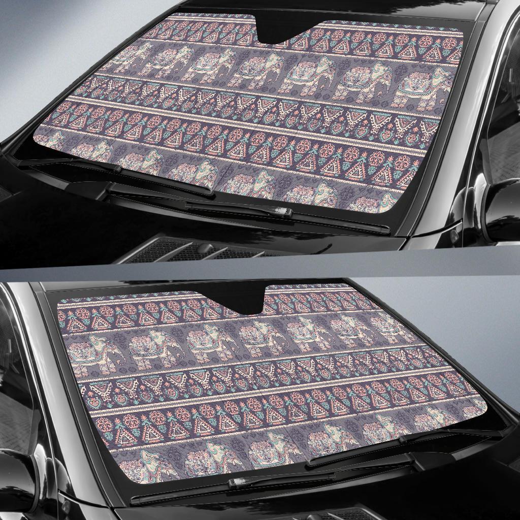 Black Elephant Aztec Pattern Prints Car Sun Shade-grizzshop