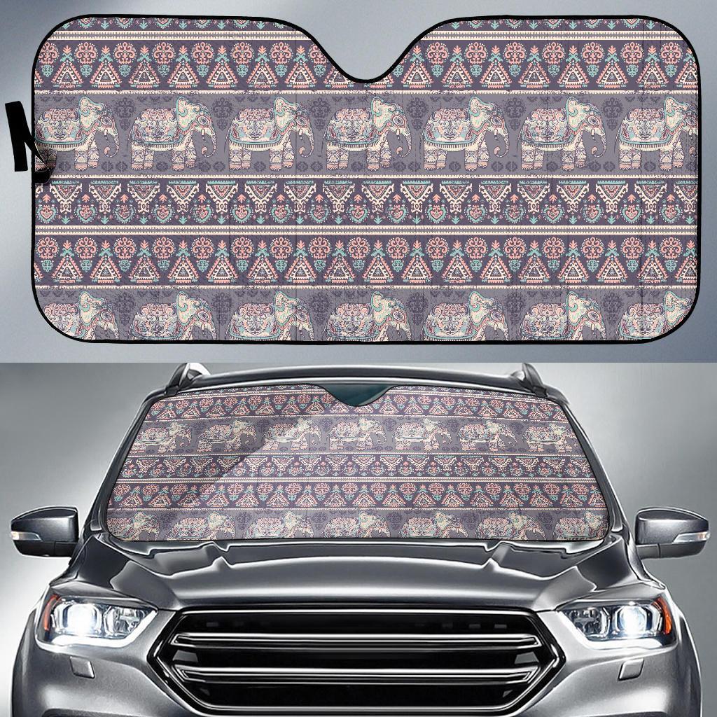 Black Elephant Aztec Pattern Prints Car Sun Shade-grizzshop