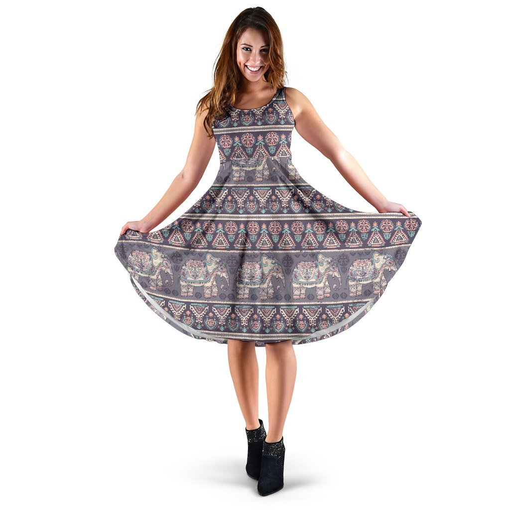 Black Elephant Aztec Pattern Prints Dress-grizzshop