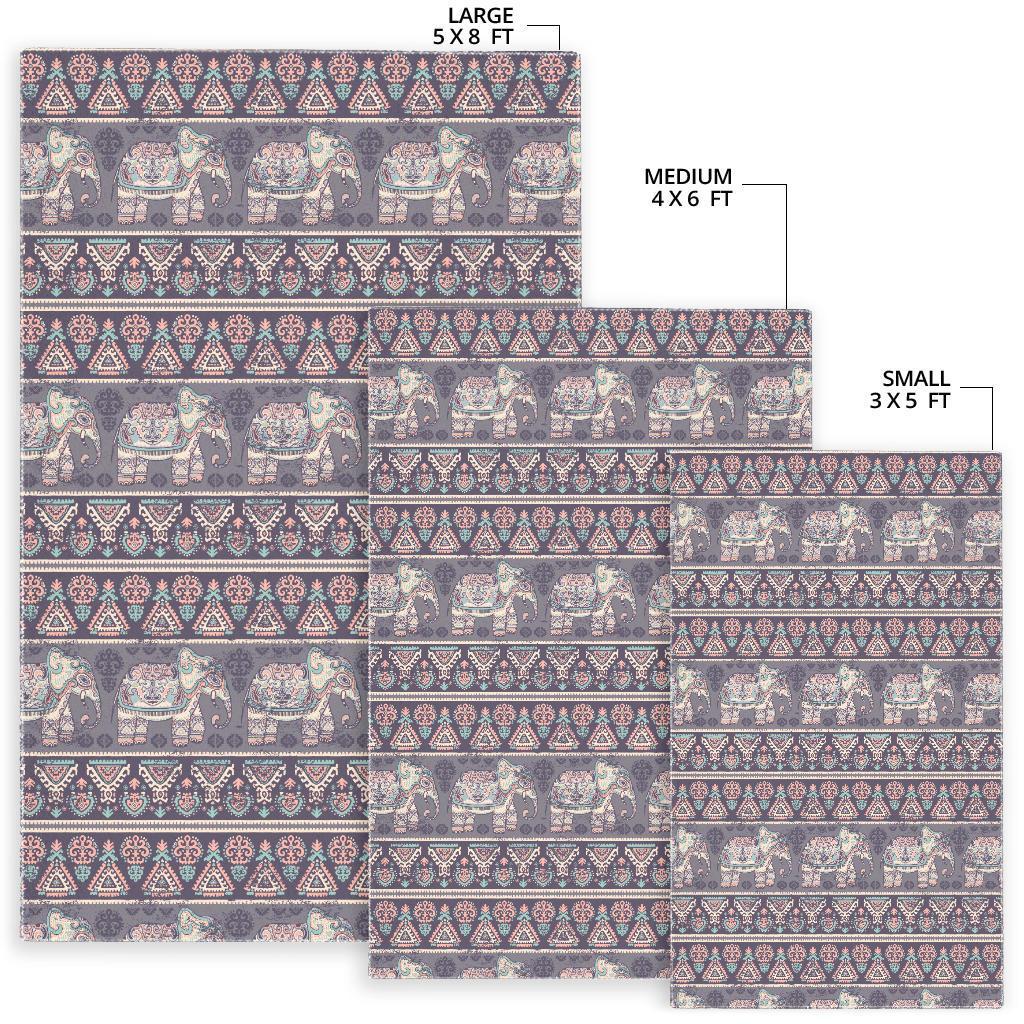 Black Elephant Aztec Pattern Prints Floor Mat-grizzshop