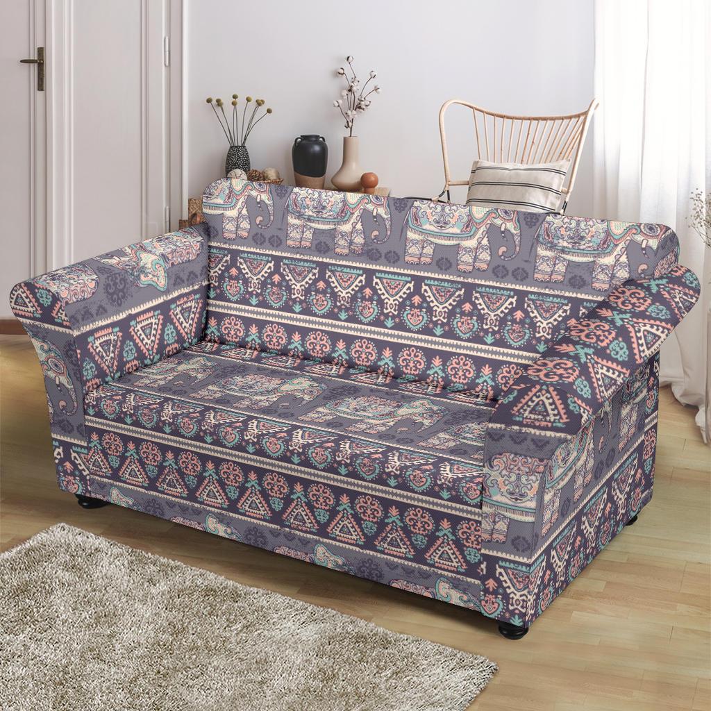 Black Elephant Aztec Pattern Prints Loveseat Cover-grizzshop